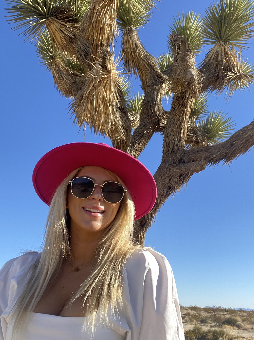 PINK FLAT BRIM FEDORA HAT