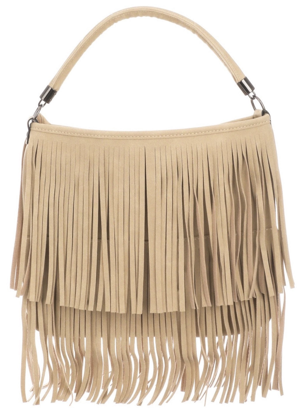 BEIGE LEATHER FRINGE BAG