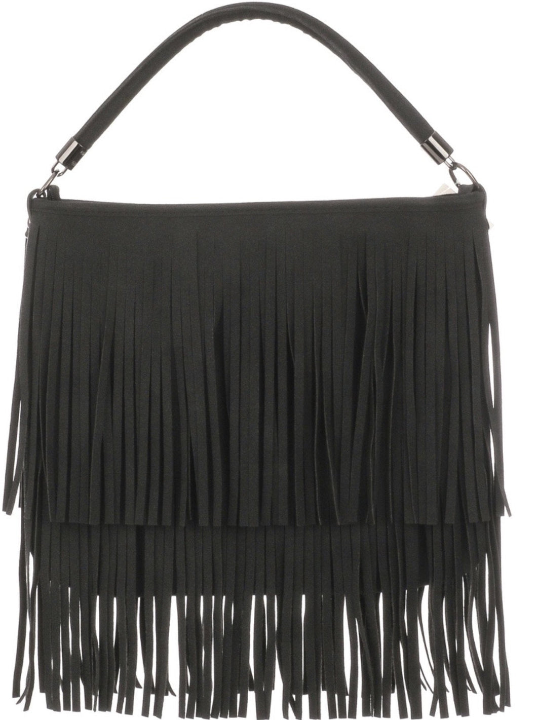 BLACK LEATHER FRINGE BAG